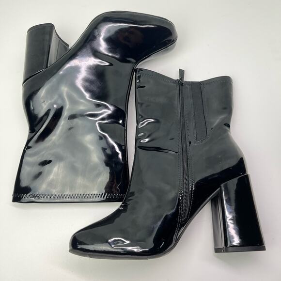 Torrid Stretch Black Patent Faux Leather WIDE Ankle Boots - Picture 7 of 10